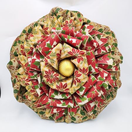 Festive Poinsettia Ribbon Flower Wreath